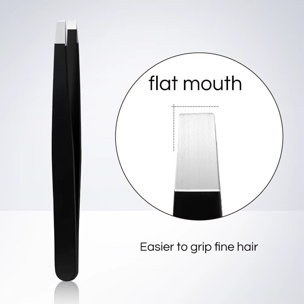 Stainless Steel Black Eyebrow Tweezer with Slant and Flat Point Beauty Tools for Eyebrows & Ingrown Hair Removal
