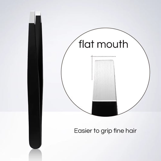 Stainless Steel Black Eyebrow Tweezer with Slant and Flat Point Beauty Tools for Eyebrows & Ingrown Hair Removal