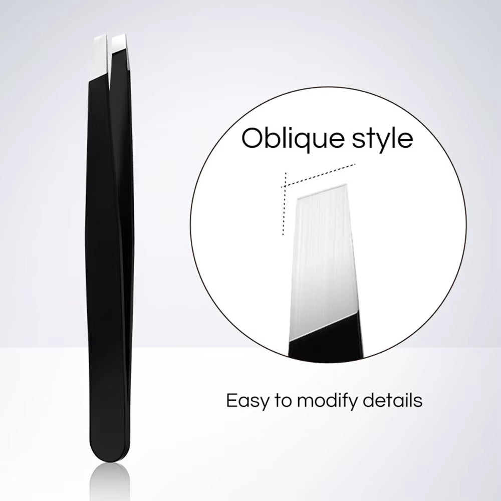 Stainless Steel Black Eyebrow Tweezer with Slant and Flat Point Beauty Tools for Eyebrows & Ingrown Hair Removal